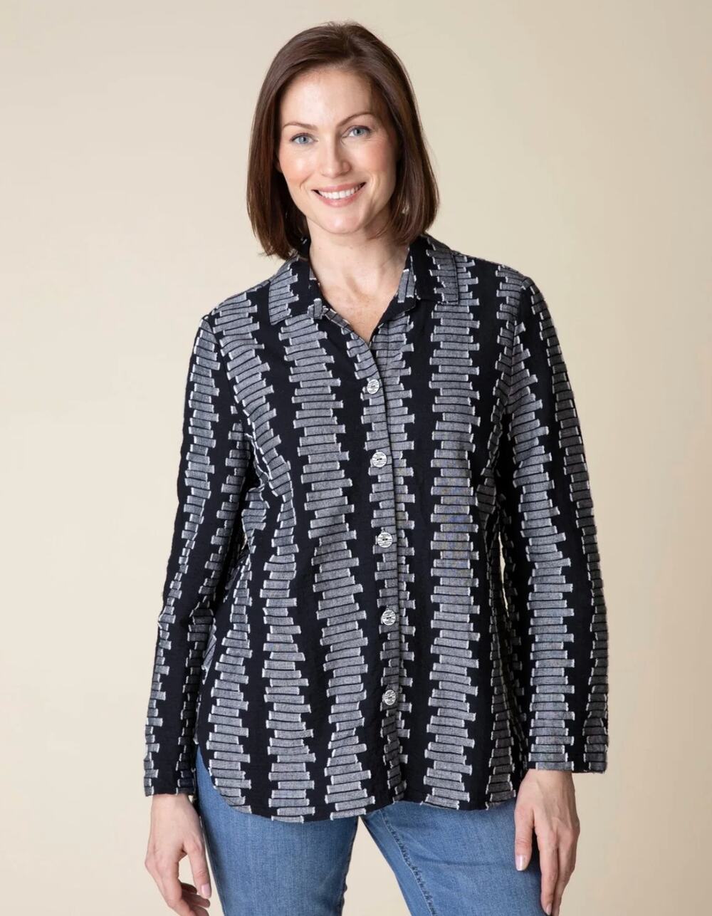 Habitat Womens M Black White Embroidered Cotton Button Up Shirt Boho Chic